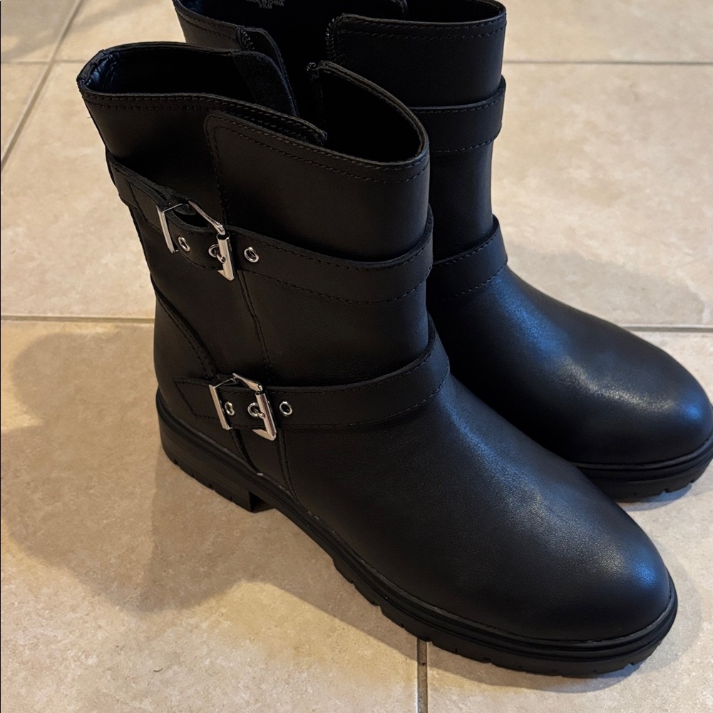 Ann Taylor Black Ankle Boots with Silver Buckles NWOB
